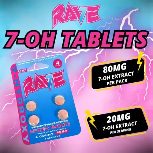 Rave 7-OH Extract Tablet Mixed Berry 20mg 4ct - Lime Store 