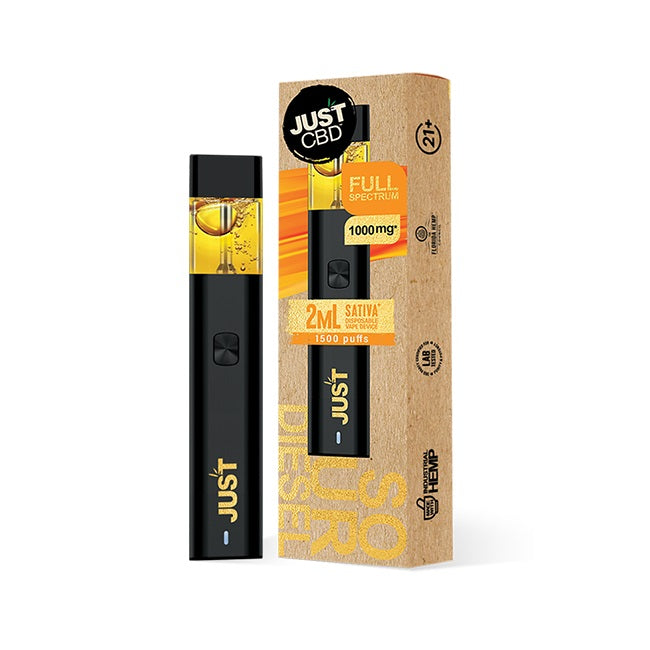 JustCBD Disposable Sour Diesel Sativa Vaporizer Pen, 1000 mg CBD, 2 ml - Lime Store 