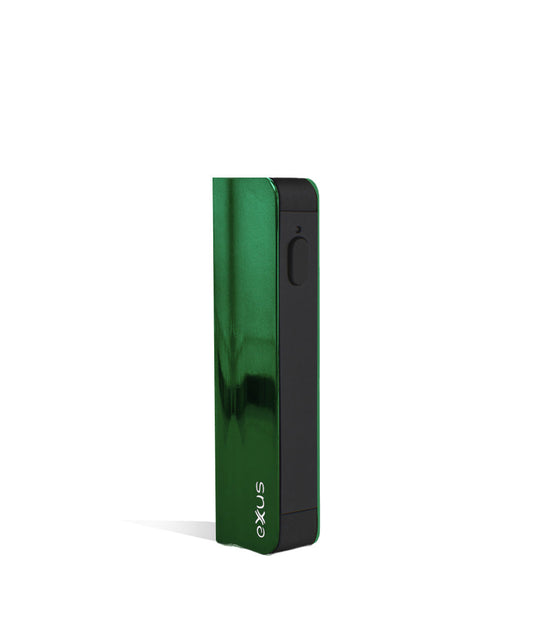 EXXUS Vape Snap VV Cartridge Vaporizer in metallic green and black finish, featuring a sleek rectangular design with magnetic connection port and voltage adjustment button. Compact portable device with Exxus branding on the side.